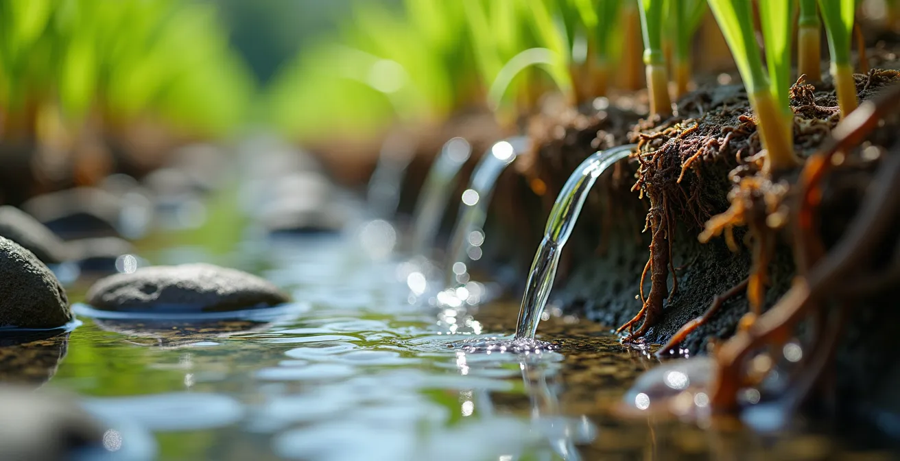 Natural wetland water treatment system with aquatic plants
