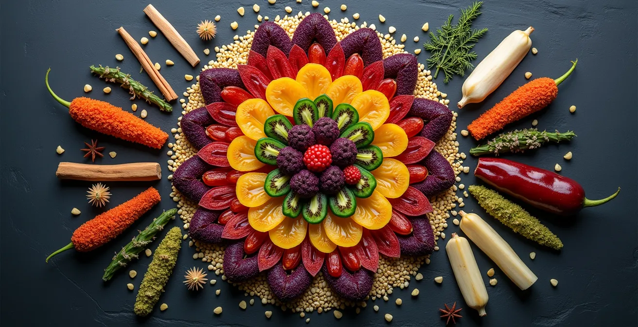 Abstract colorful representation of diverse gut bacteria