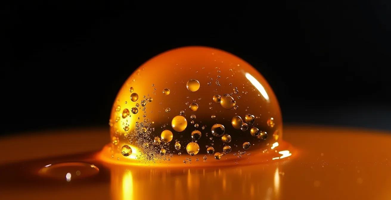 Extreme close-up of gel texture showing viscosity and absorption properties