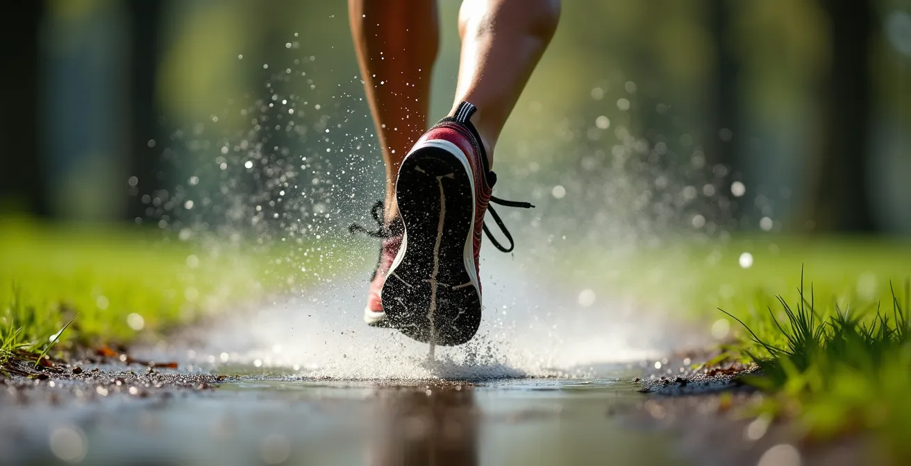 Athlete performing hill sprints in urban park during golden hour morning light