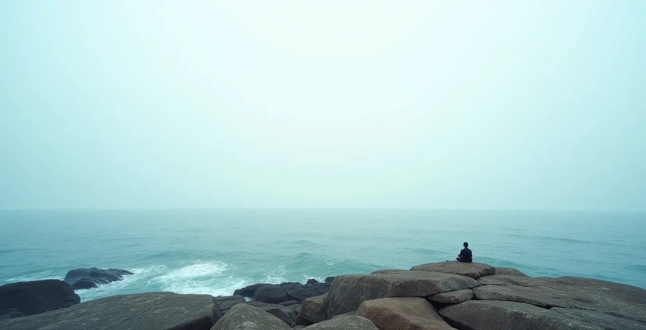 Wide panoramic view of ocean horizon demonstrating visual expansion for mental clarity