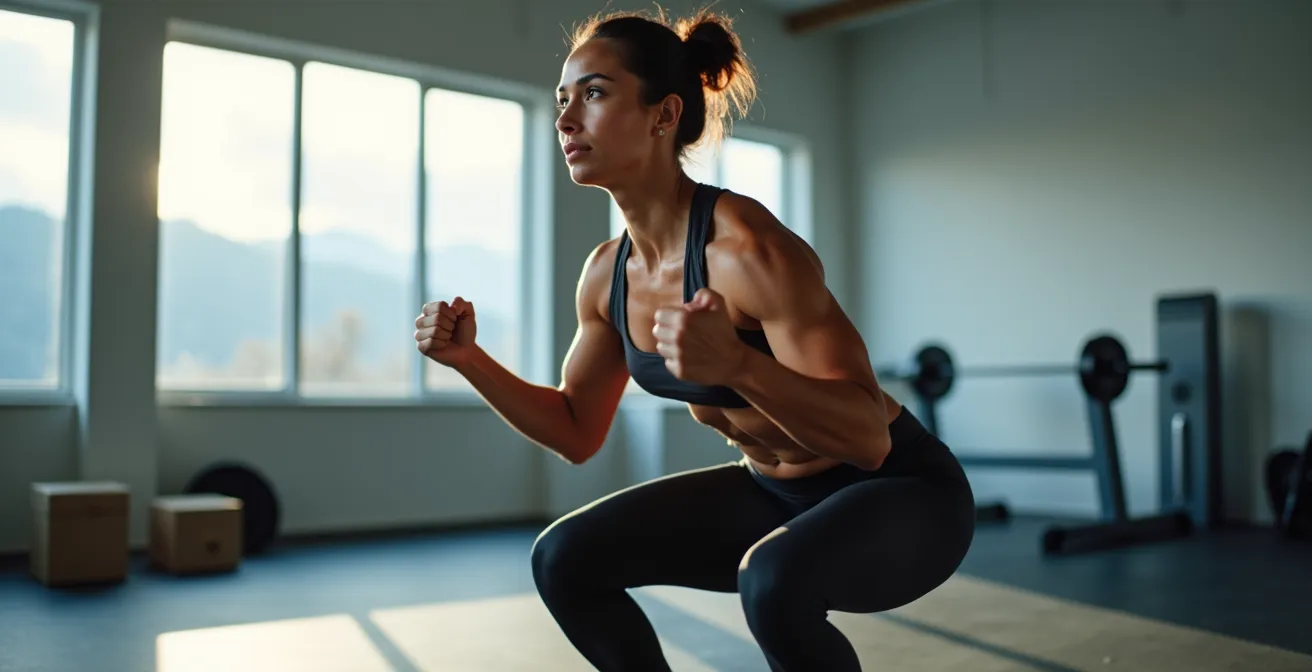 Athlete performing leg blaster exercise in mountain training facility
