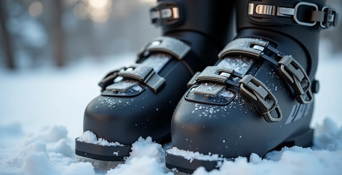 Macro shot of premium versus basic ski equipment texture details