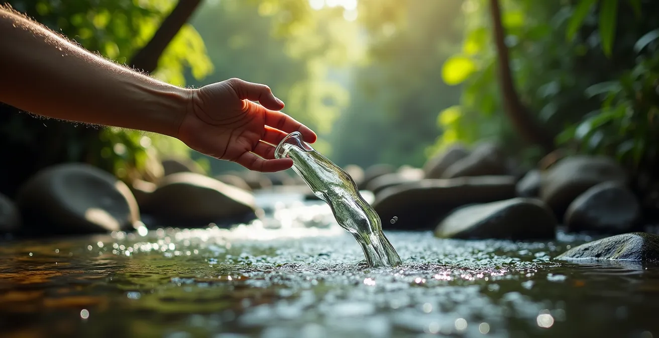 Clear flowing jungle stream showing ideal water collection point